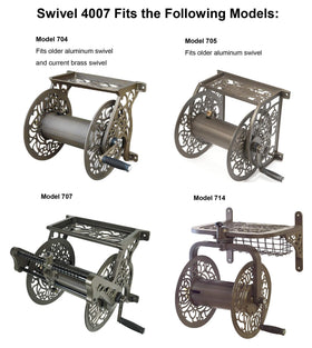 Installed brass swivel replacement on reel shows easy upgrade and improved operation.