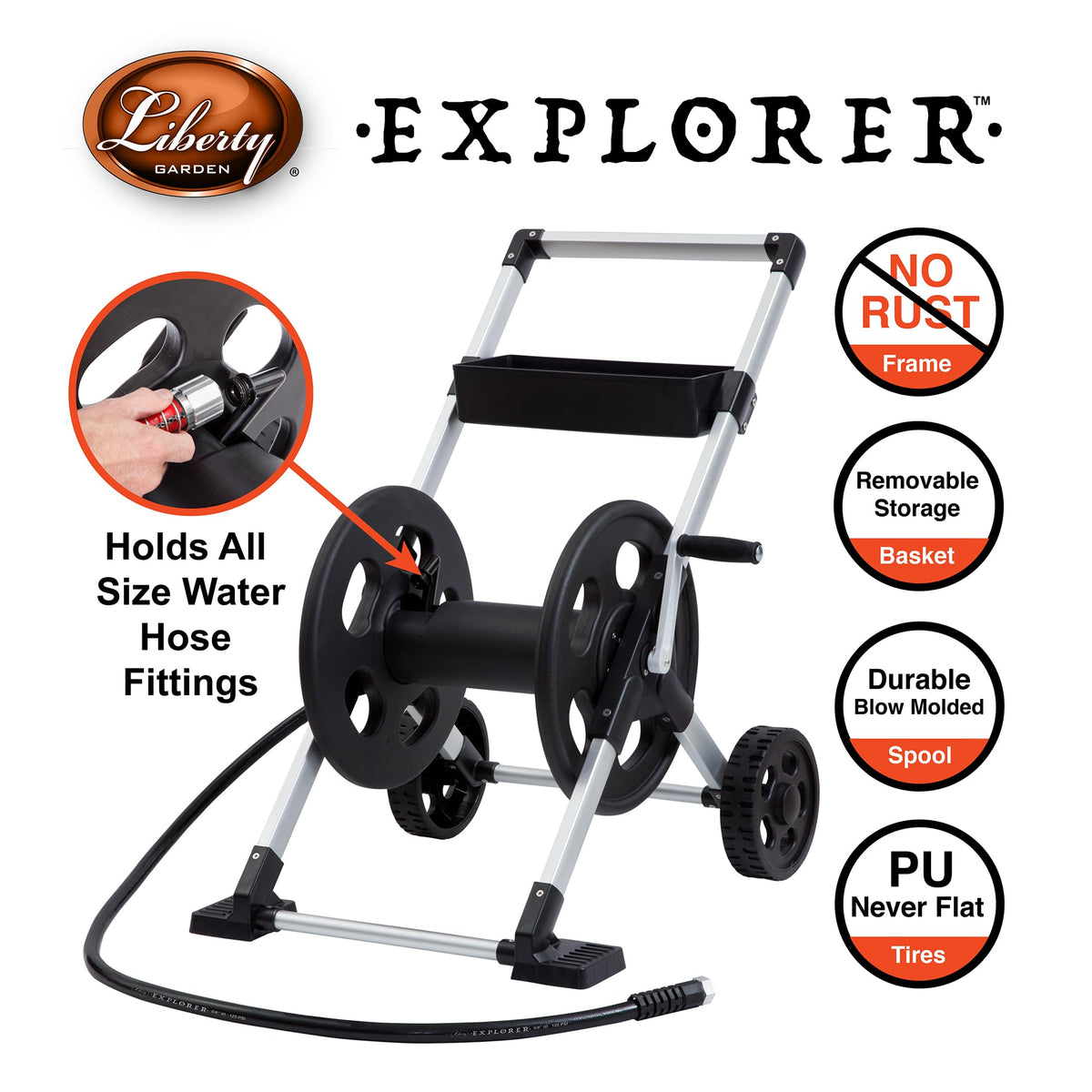 Liberty Garden Explorer 250ft hose on the spool demonstrates ample capacity