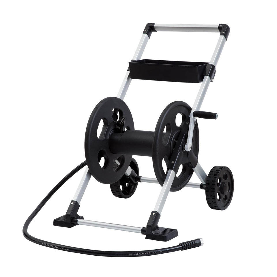 Liberty Garden Explorer cart with hose demonstrates portable, easy yard watering