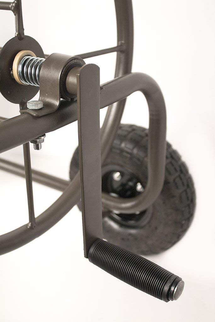 Liberty Garden hose reel crank handle enables easy hose extension and retraction