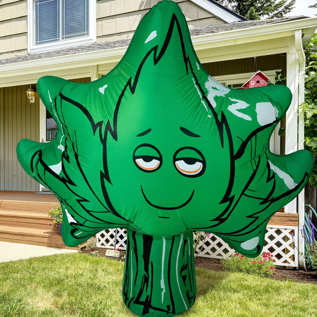Libima giant green leaves inflatable for yard decor, ideal for playful outdoor atmosphere.