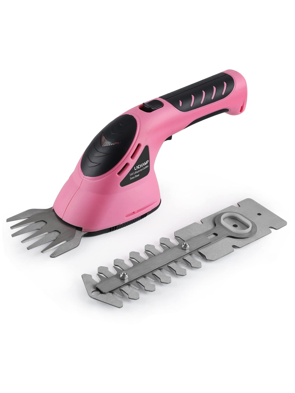 Lichamp 2-in-1 grass shear and hedge trimmer in pink, ideal for small garden edges.