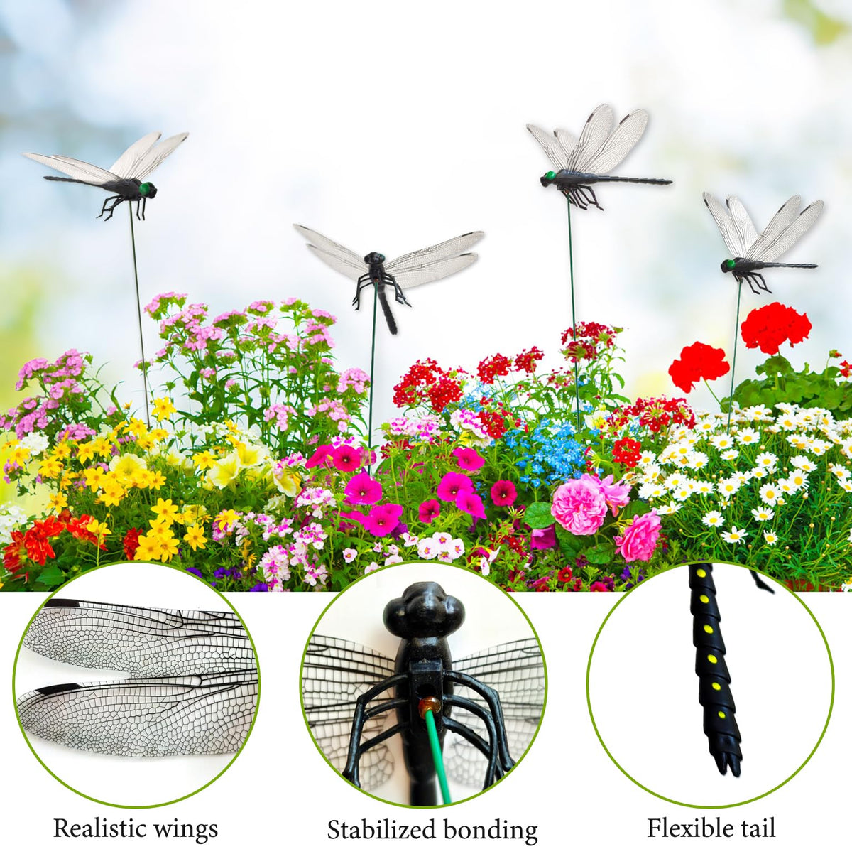 Lidengle dragonfly stake adjustable tail adds flexible display.