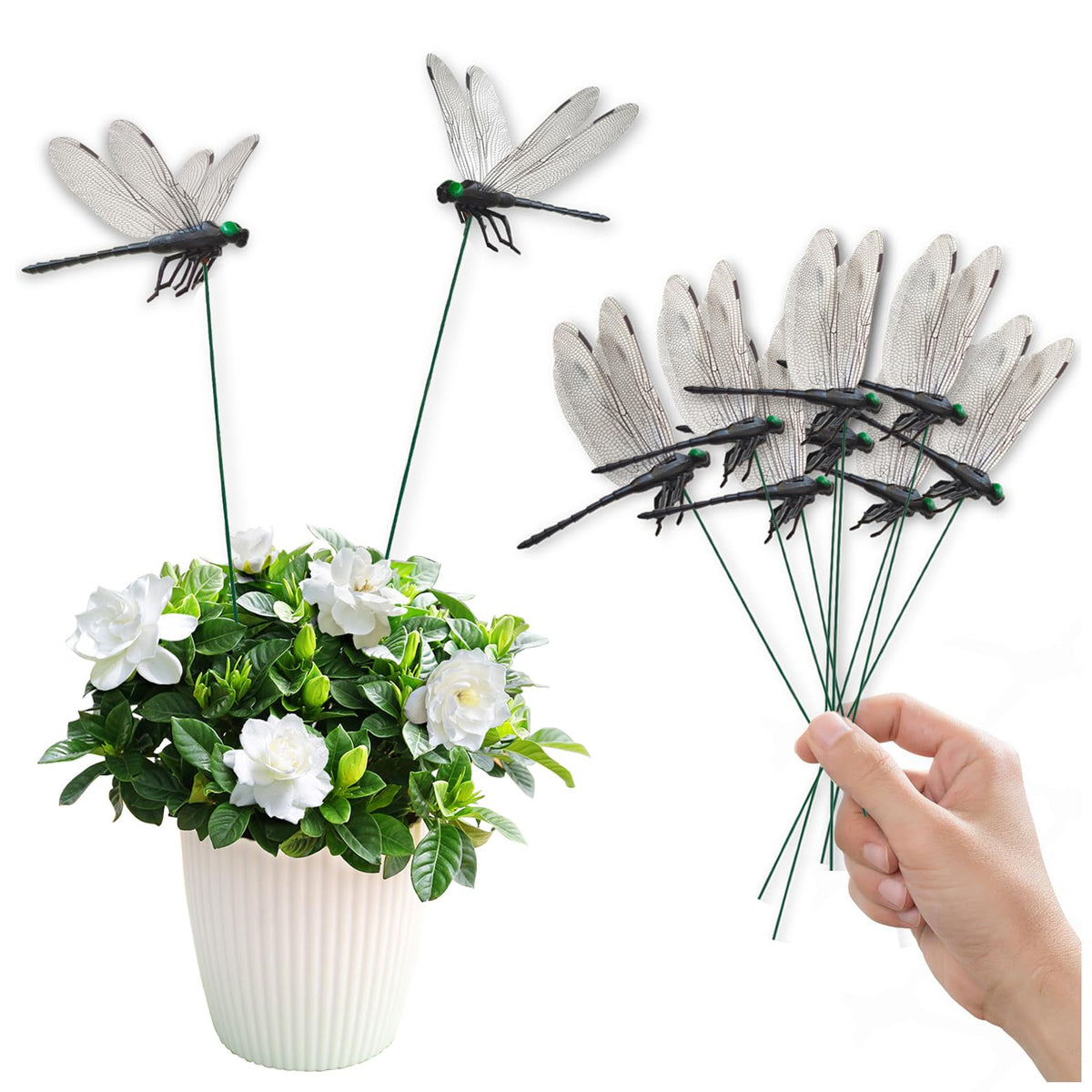 Lidengle dragonfly stake front view enhances garden decor outdoors.