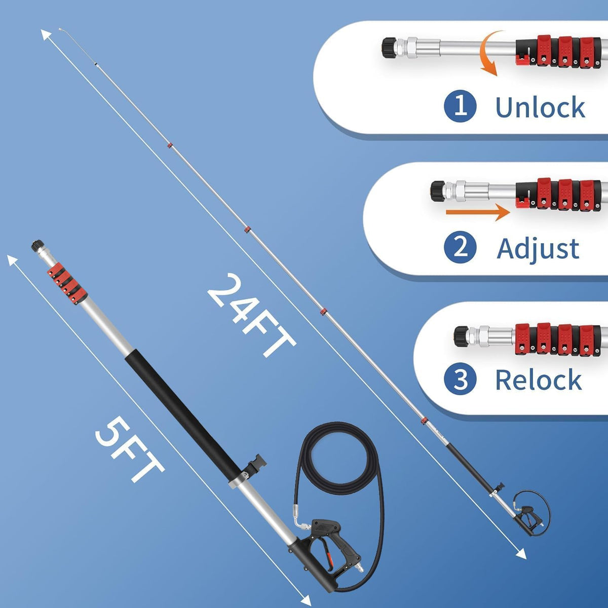 LidoDola 15° angled wand targets precise roof-edge cleaning.