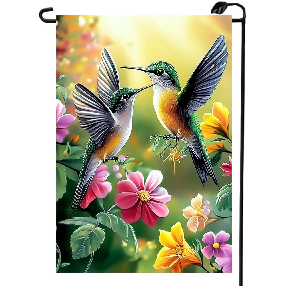 LienzoFest hummingbird flag 12x18, double-sided for clear view from any angle.