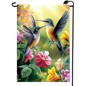 LienzoFest hummingbird flag 12x18, double-sided for clear view from any angle.