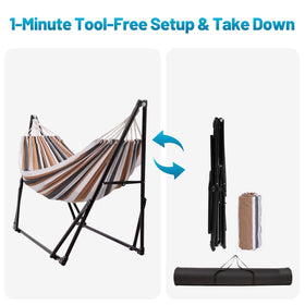 LIEVIM hammock stand folds compactly for easy storage and travel.