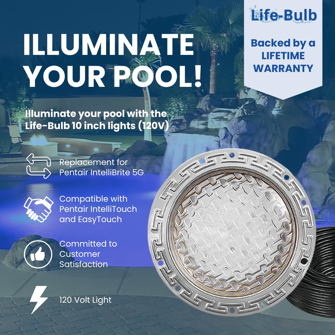 Life-Bulb 10-inch Intelli Color Pool Light for Inground Pools - 120V ...