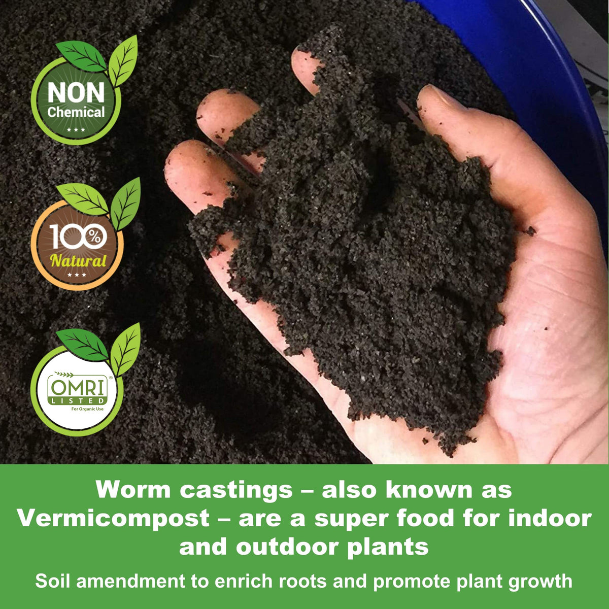 Life Cycle Organics worm castings mixed into soil for seed start