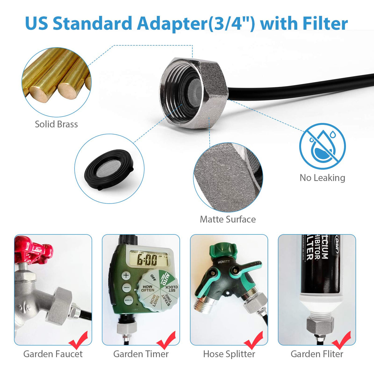 Lifeegrn brass adapter 3-4 inch fits standard taps.