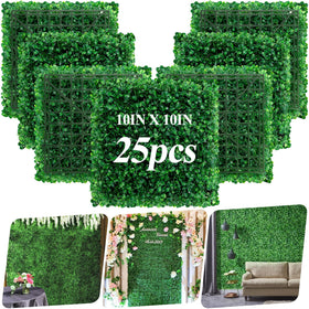 LifeisLuck 25pcs artificial grass wall panels create a dense privacy backdrop for outdoor walls.
