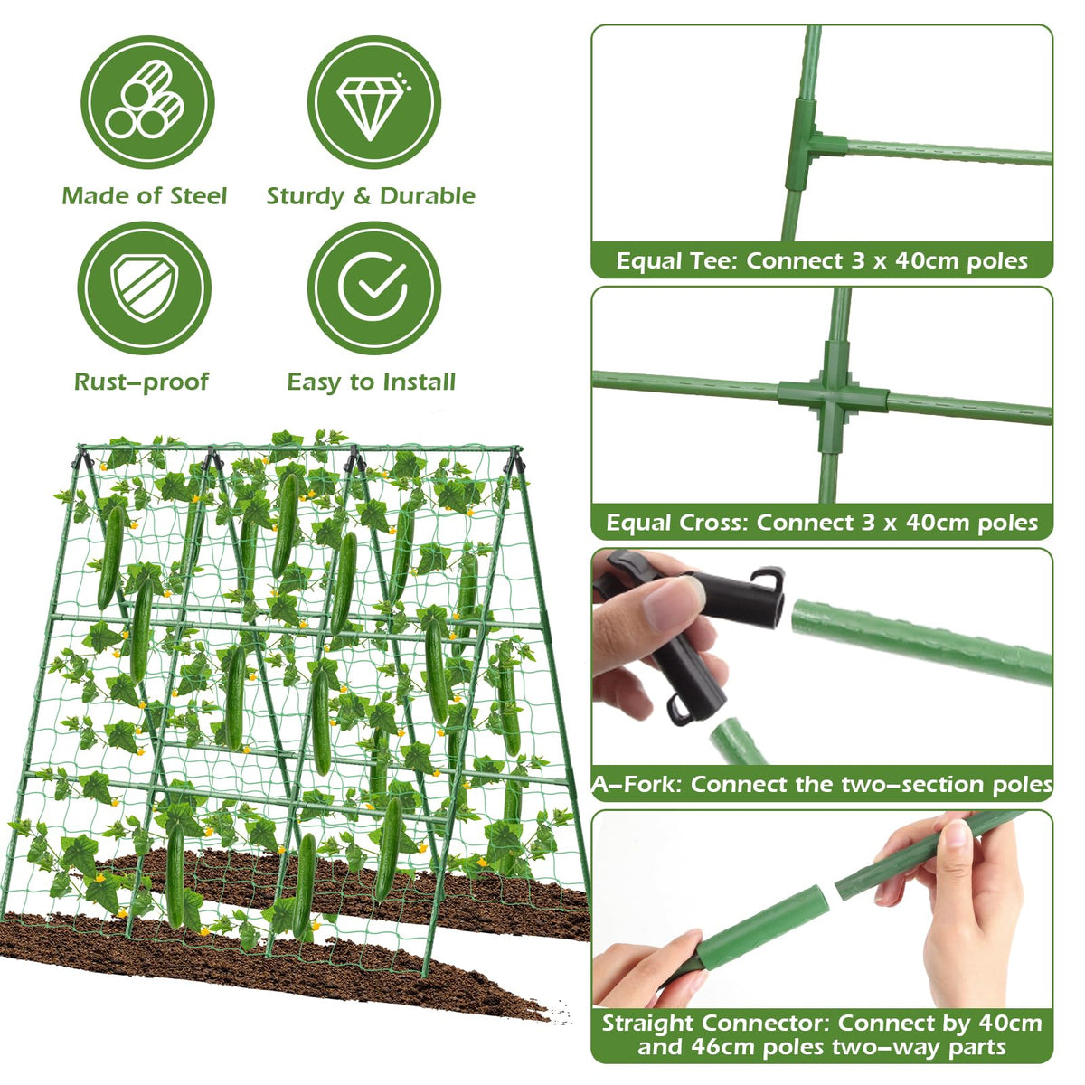 LifeisLuck cucumber trellis highlights equal tee and cross connections for stability