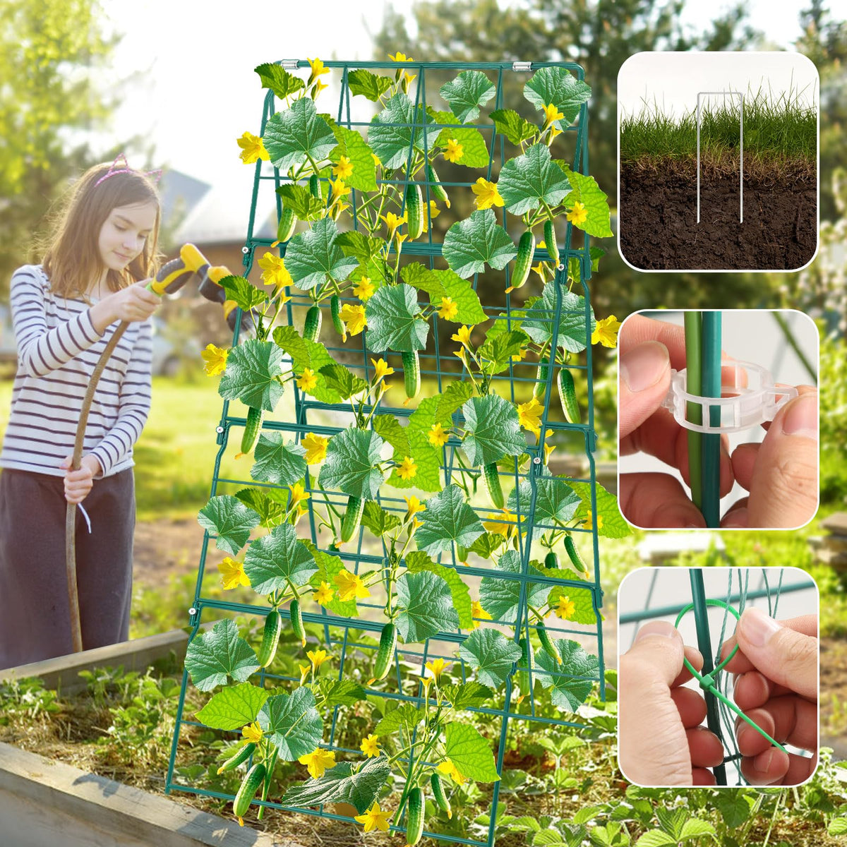 LifeisLuck cucumber trellis support keeps vines upright for easier harvesting.