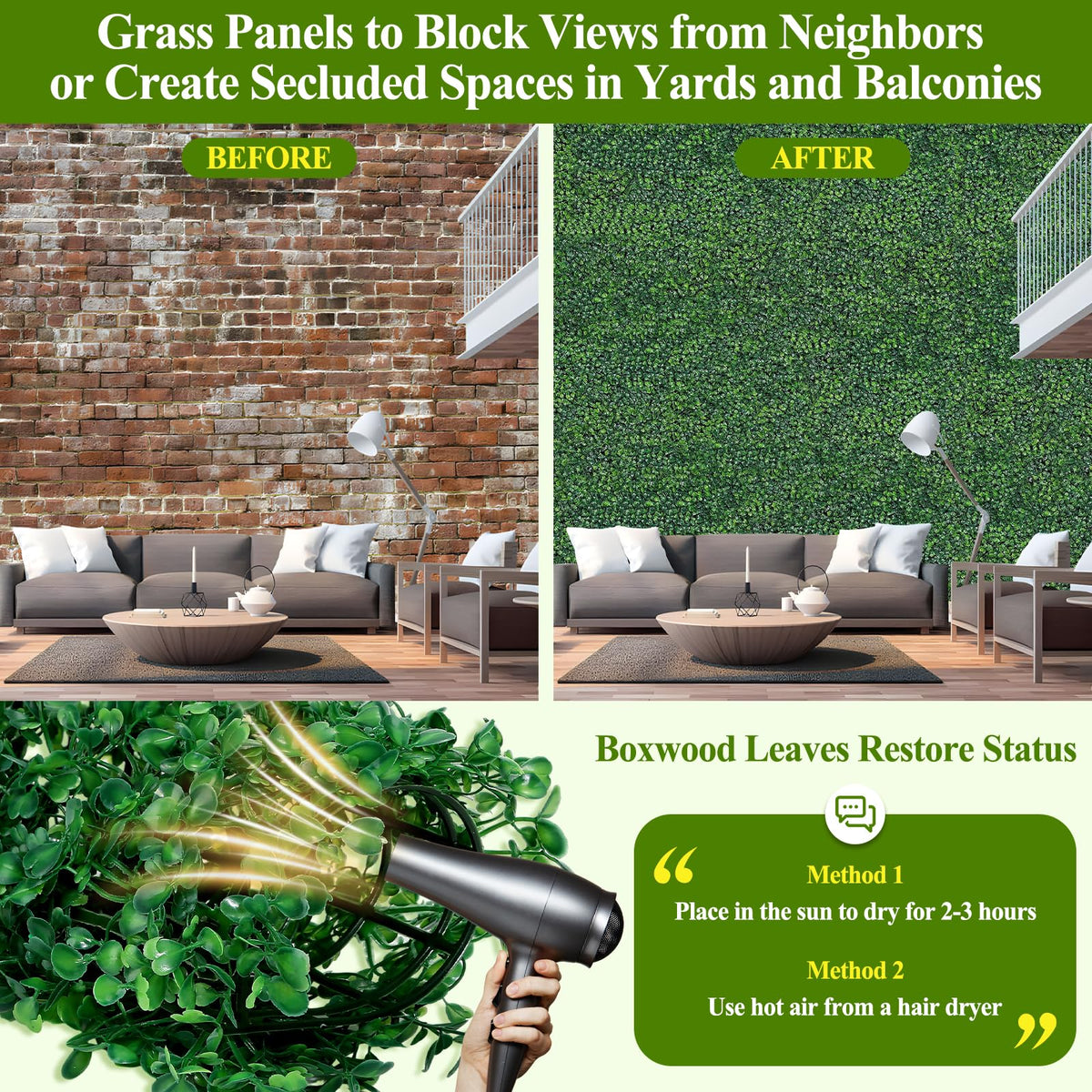 LifeisLuck outdoor privacy screen enhances fences and garden walls.