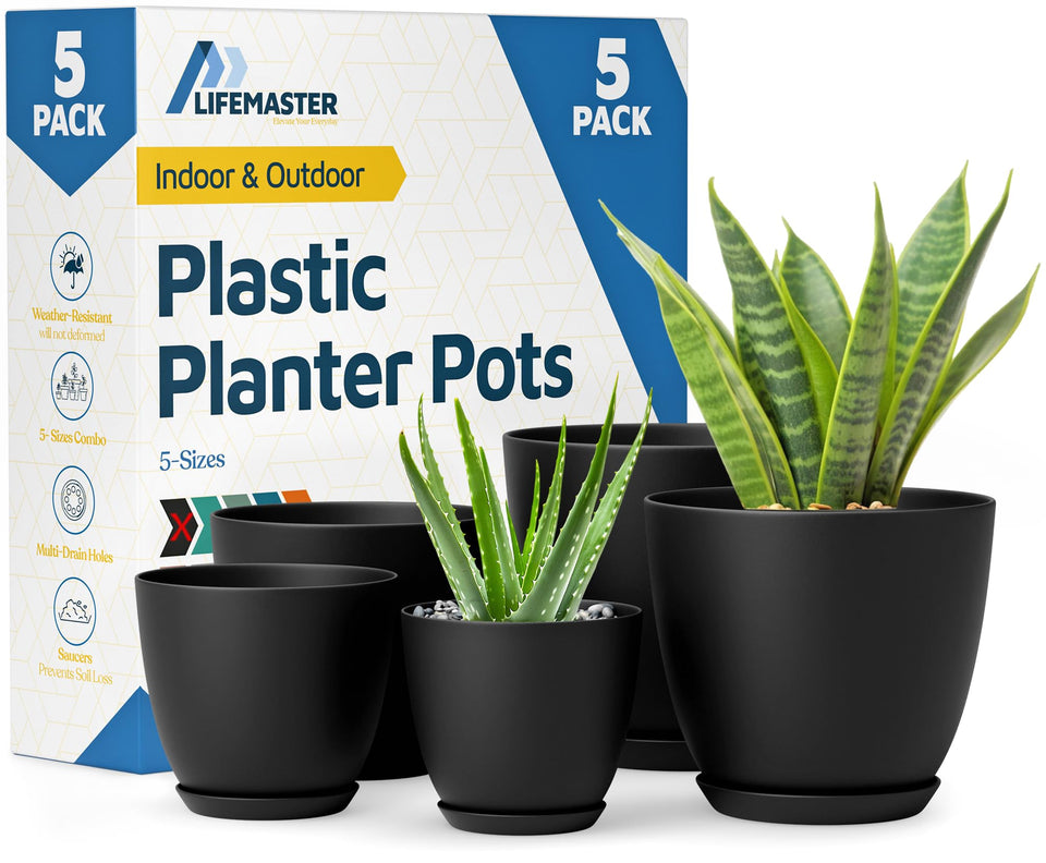 Lifemaster plant pots with multi drainage holes and stackable design for indoor and outdoor use