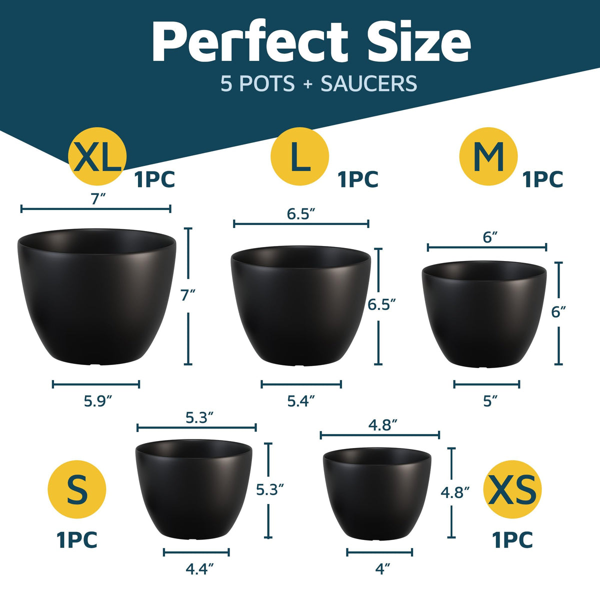Lifemaster five-piece set with varied sizes for flexible plant arrangements