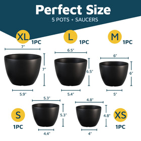 Lifemaster five-piece set with varied sizes for flexible plant arrangements