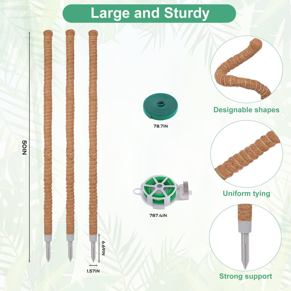 LifeNest moss pole features an aluminum core for strong, rust-free performance.