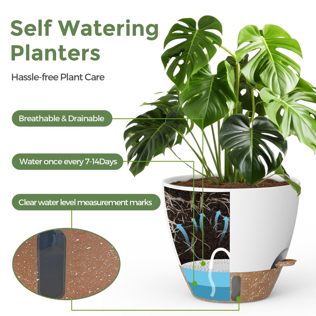 LifeNest self-watering 10-inch pot keeps larger plants hydrated on desks or floors