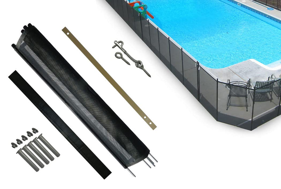 Life Saver Pool Fence DIY 4x12 black mesh section enhances pool safety.