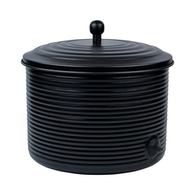 LifeSmart garden hose pot with lid shows antique ribbed design for tidy outdoor storage.