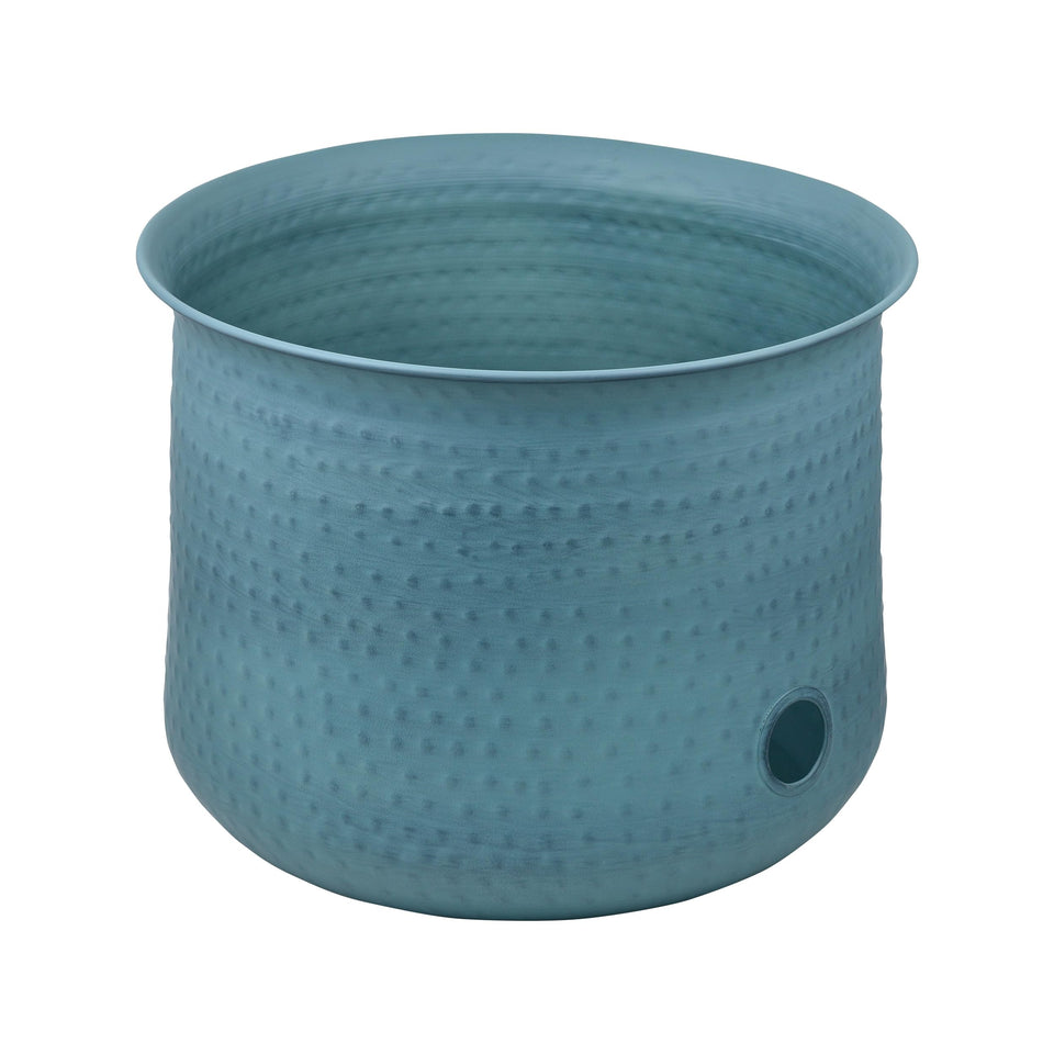 LifeSmart steel garden hose pot holder on patio keeps hoses neatly stored