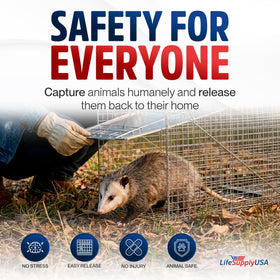 LifeSupplyUSA 24-inch cat trap bait area facilitates humane lure.