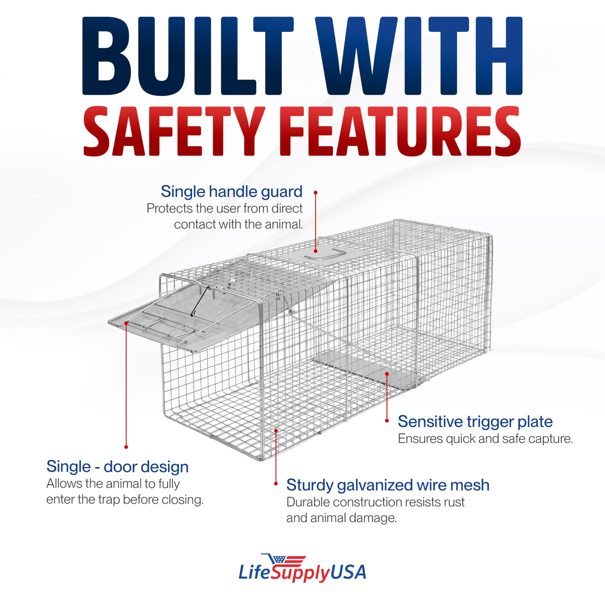 LifeSupplyUSA 24-inch cat trap carrying handle enables safe transport.