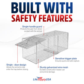 LifeSupplyUSA 24-inch cat trap carrying handle enables safe transport.
