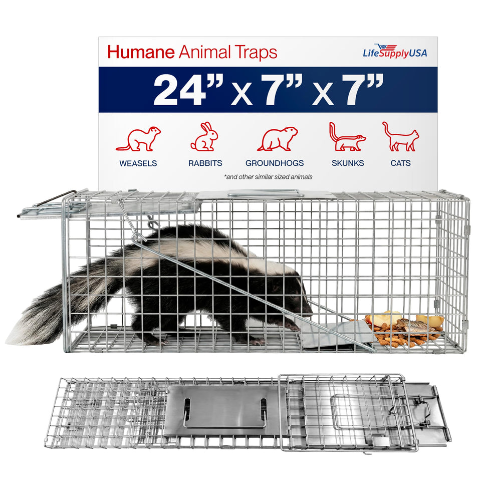 LifeSupplyUSA 24-inch cat trap collapsible frame enables compact storage.