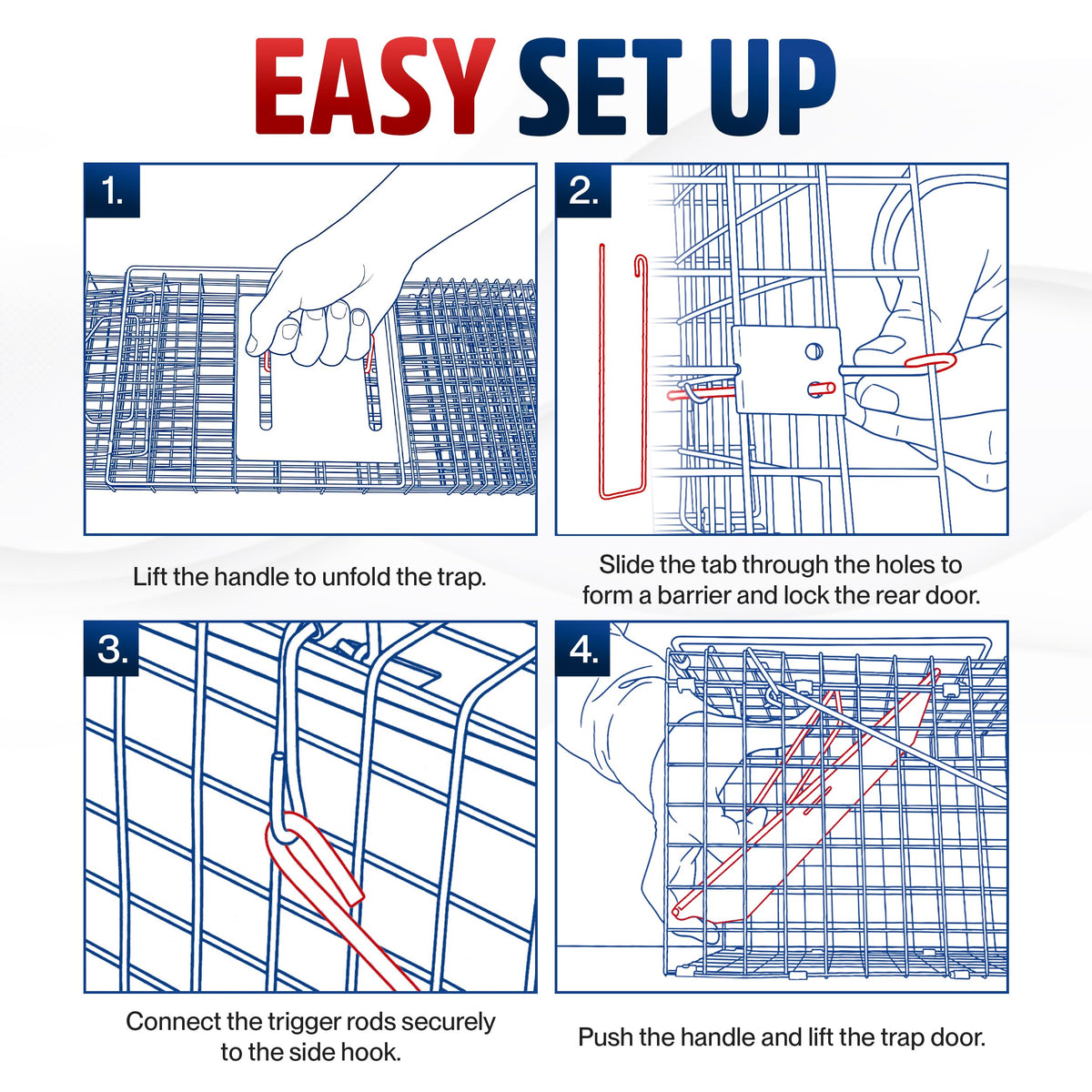 LifeSupplyUSA 24-inch cat trap easy-set lever for quick setup.