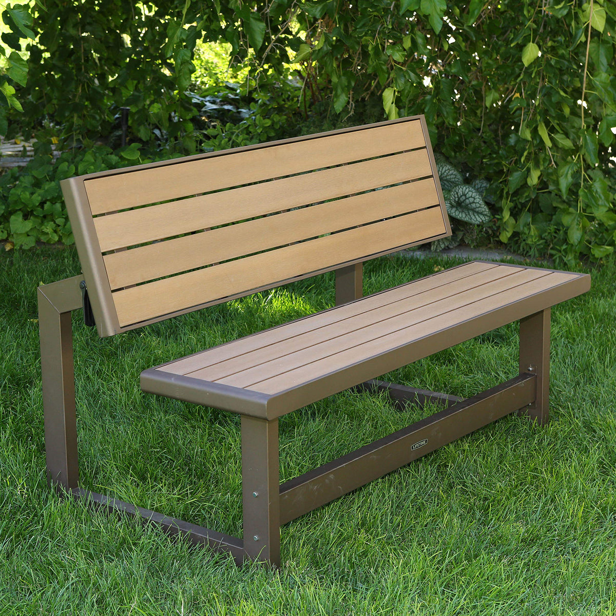LIFETIME 60054 one-hand latch enables quick bench-to-table conversion.