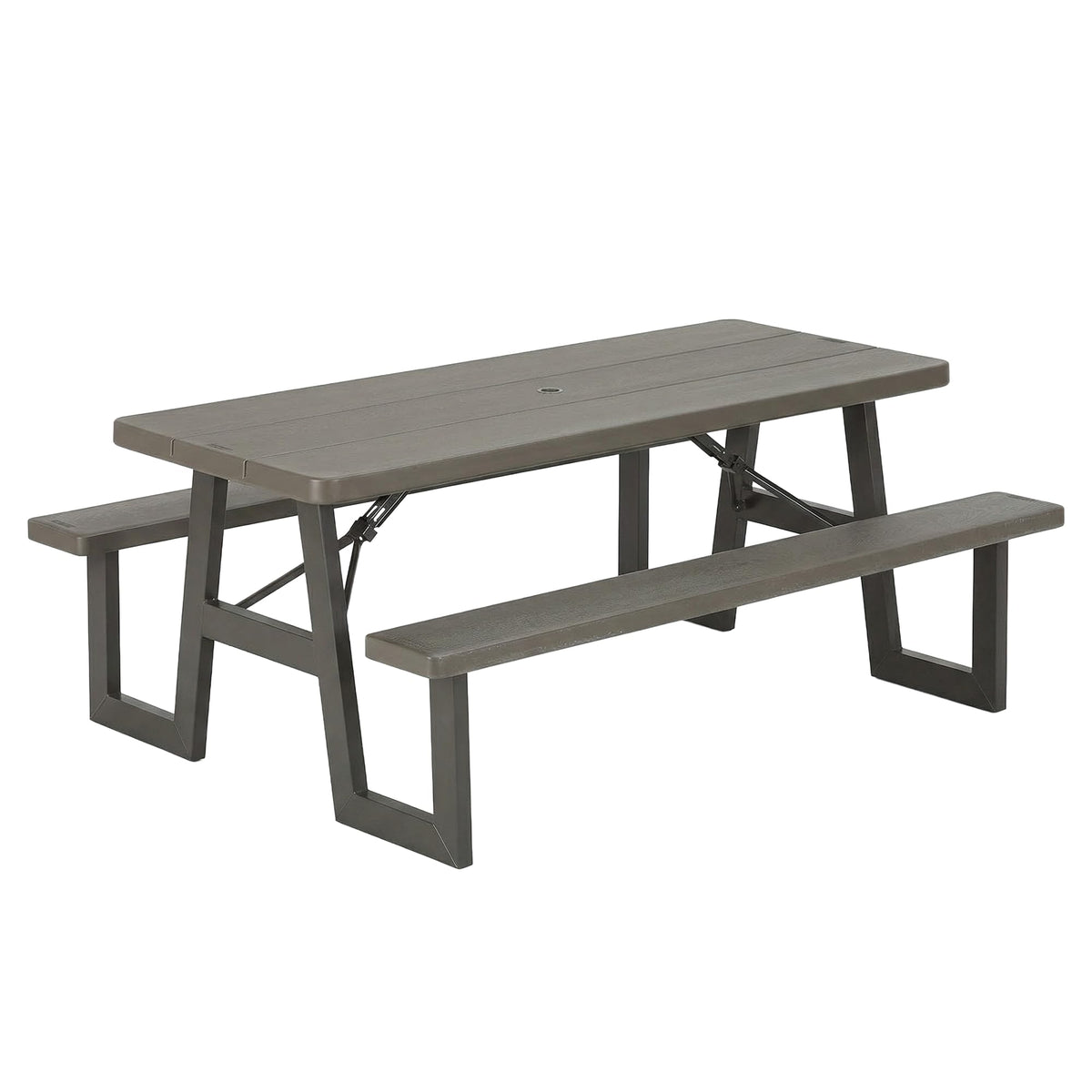 LIFETIME 6-Foot Folding Picnic Table with Benches set up for outdoor dining.