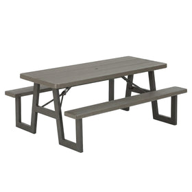 LIFETIME 6-Foot Folding Picnic Table with Benches set up for outdoor dining.