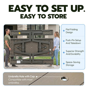 Flat-fold design demonstrated for compact storage and transport.