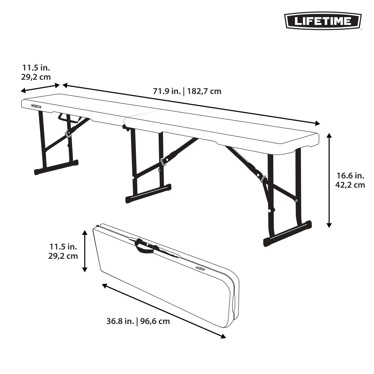 Lifetime lightweight bench enables effortless setup and relocation around venues.