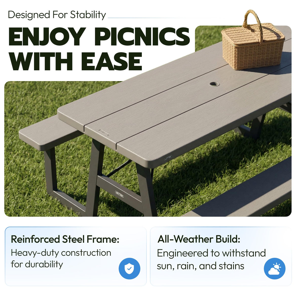 Powder-coated steel frame provides stable support for heavy use.