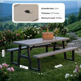 Built-in umbrella hole in tabletop offers shade on sunny days.