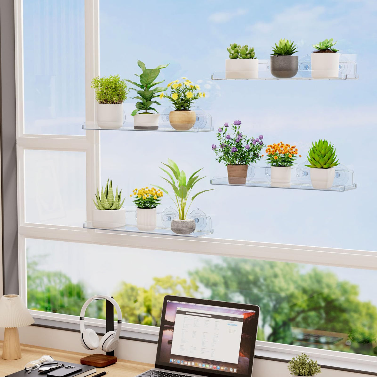 Lifewit acrylic suction cups secure a transparent plant display on glass