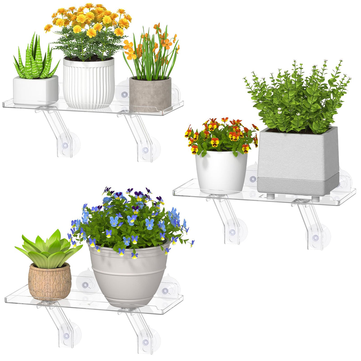 Lifewit window shelf with pots on a sunlit sill, showcasing a space-saving display.