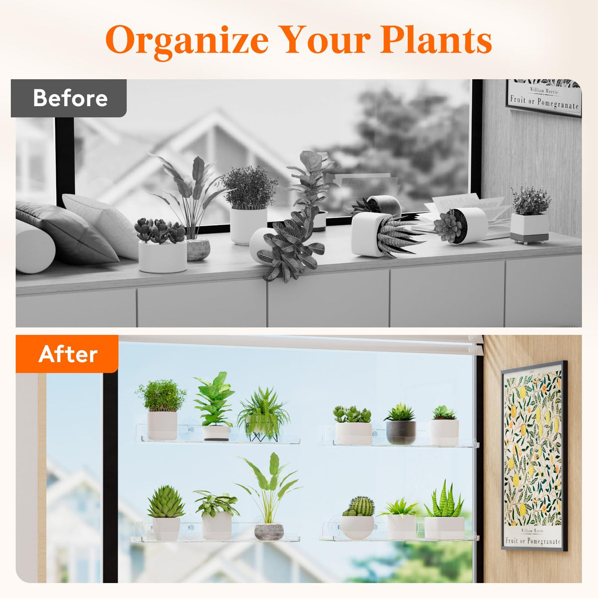 Lifewit window shelves indoor plants display with herbs and succulents