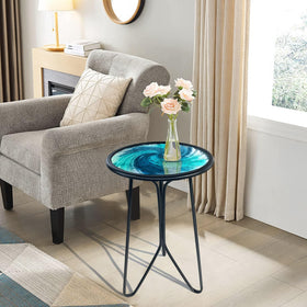 LIFFY blue whirl tabletop detail with smooth glass surface