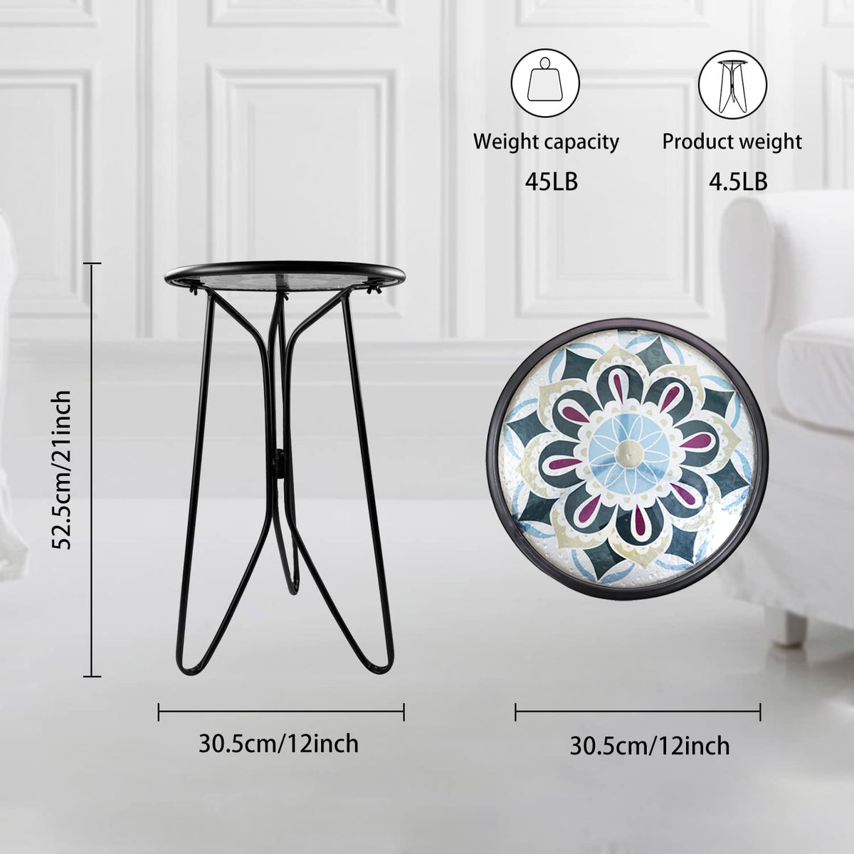 LIFFY outdoor side table with geometric pattern metal frame for modern spaces.