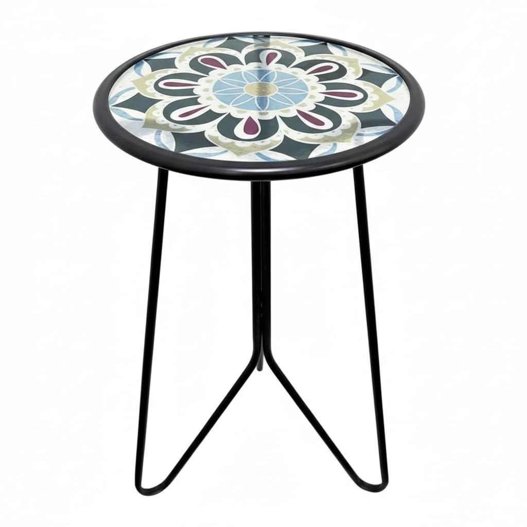 LIFFY outdoor side table with round glass top; perfect for patio décor.