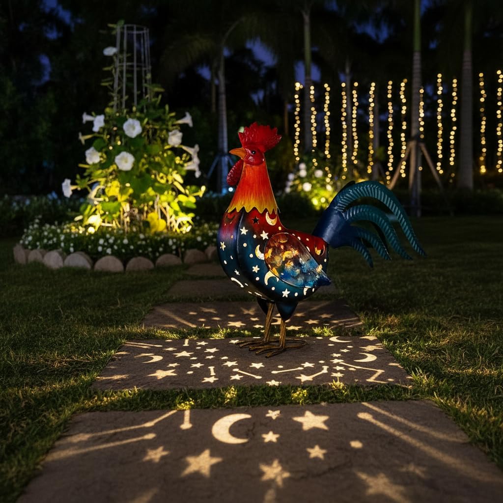 LIFFY weather-resistant rooster outdoor decor withstands rain and frost.