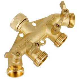 Lifynste brass hose splitter valves close-up showing independent shut-off control