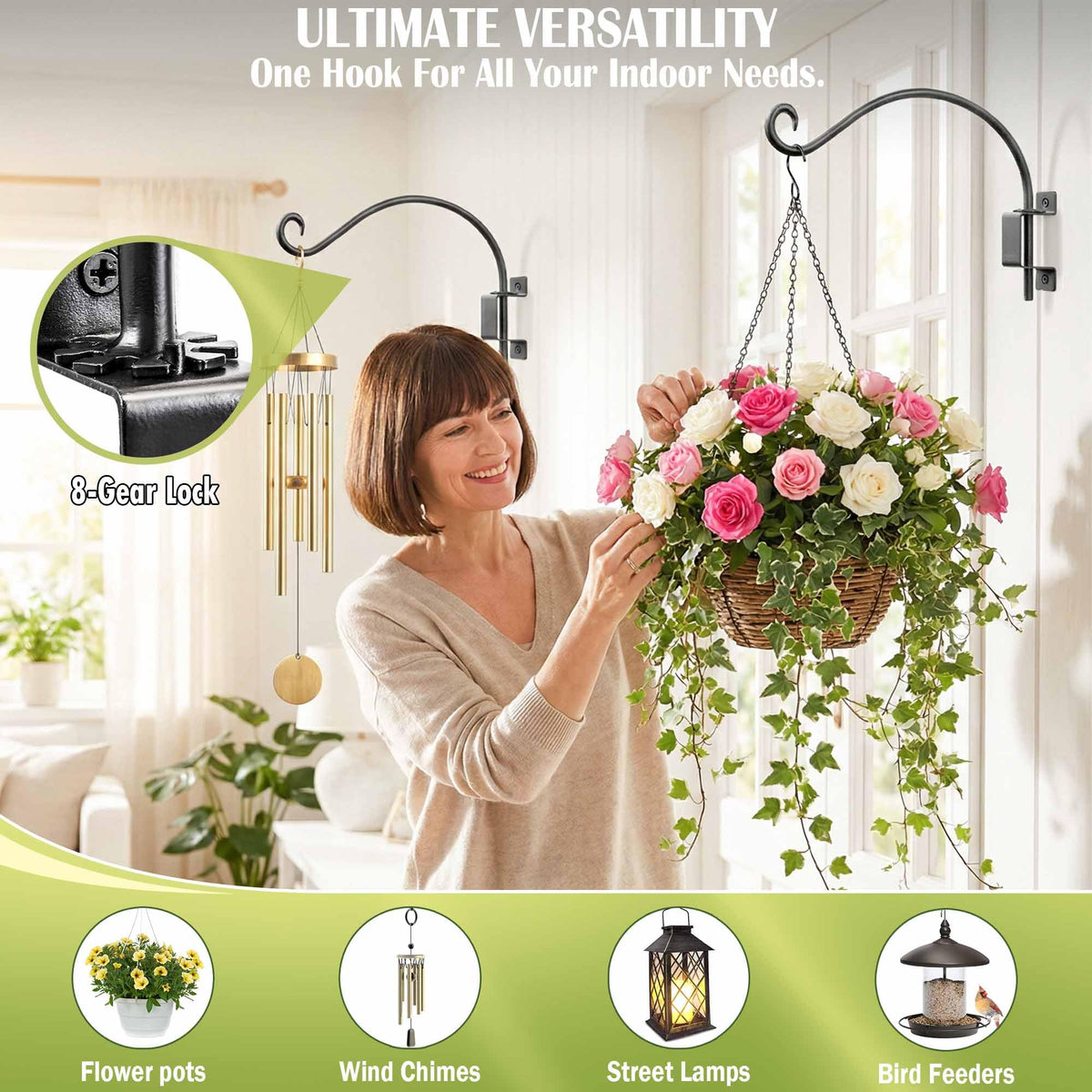 Lifyzoon versatile hanging bracket fits walls, decks, wood, fences.