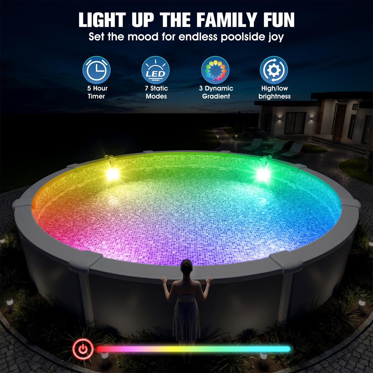 LightHacker IP67-rated pool light with vibrant color modes and effects