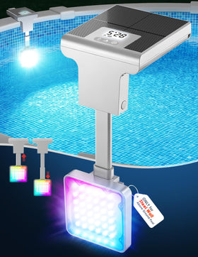 LightHacker solar pool light on steel wall provides ambient glow for evenings